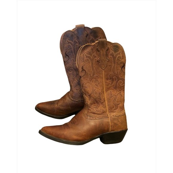 Justin Stampede Sorrel Apache Pointed Toe Boots - Picture 1 of 8
